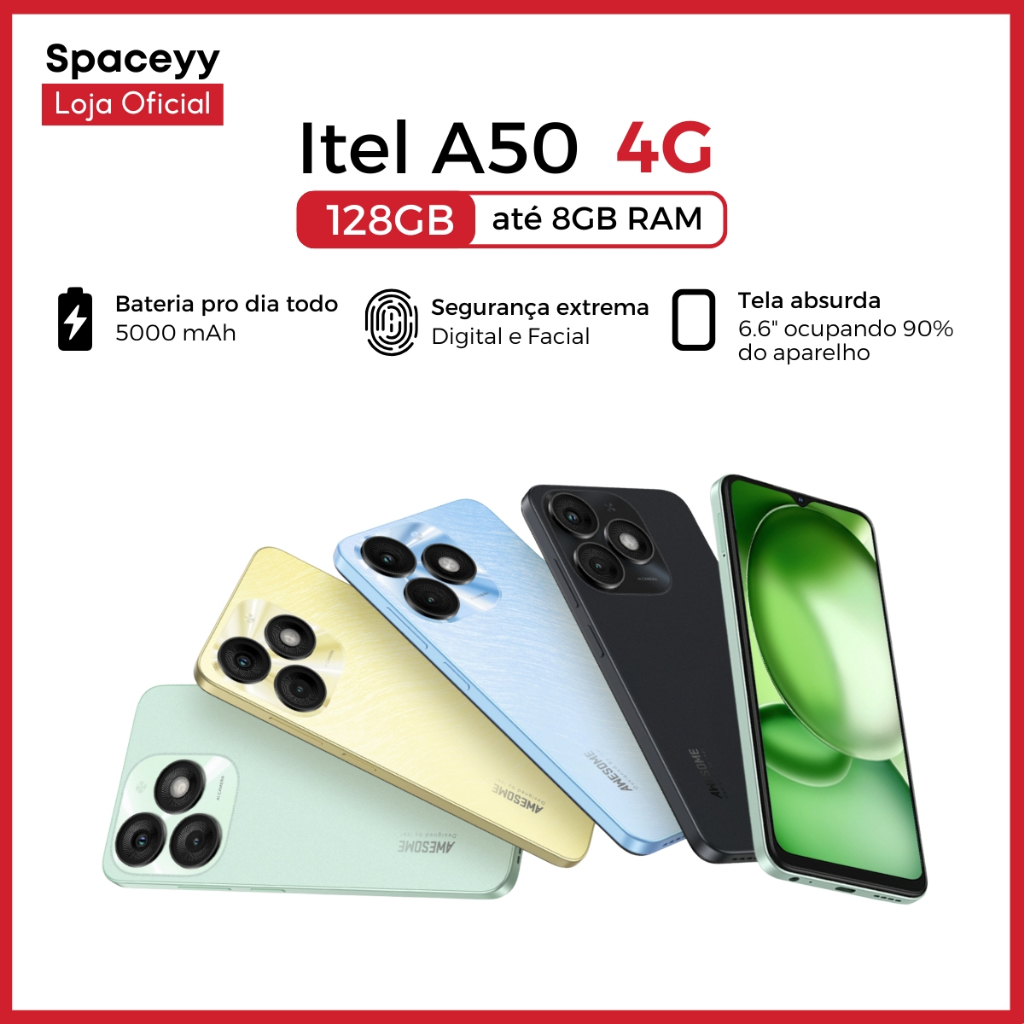 Celular Itel A50 Tela 6.6" HD  3GB RAM 64GB/128GB ROM Dual sim Octacore Versão Global