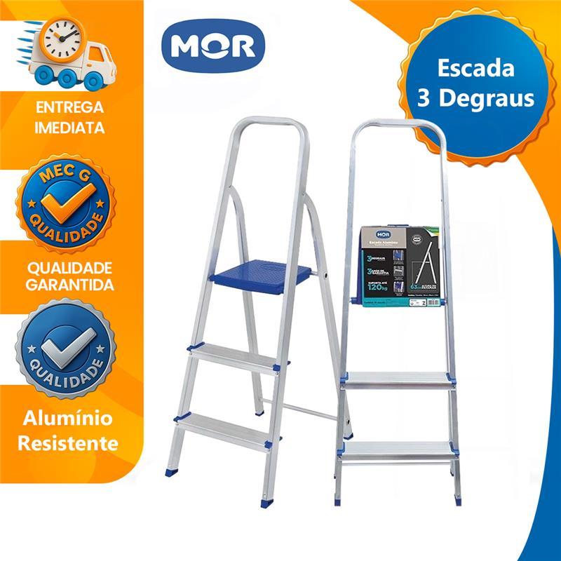 Escada Mor 3 Degraus Dobravel Domestica Resistente Reforçada Articulada Leve Durável Aluminio Suporta 120 kg em Oferta na Shopee