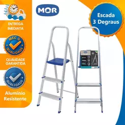 Escada Mor 3 Degraus Dobravel Domestica Resistente Reforçada Articulada Leve Durável Aluminio Suporta 120 kg