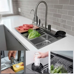Cuba Gourmet Premium Aço Inox Multifuncional Com Cascata Lavador de Copos e Torneira Completa
