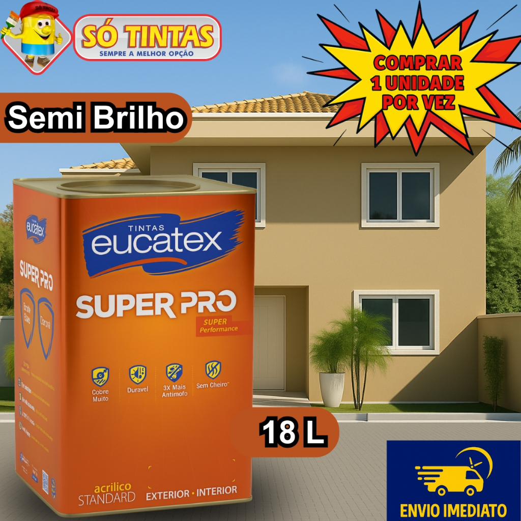 Tinta Acrílica Lavável Super Pró Semi Brilho 18L Eucatex, Interna e Externa, Antimofo, Várias Cores em Oferta na Shopee