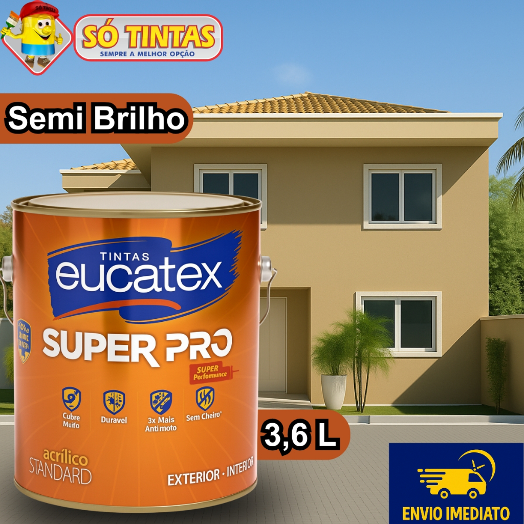 Tinta Acrílica Lavável Super Pró Semi Brilho 3,6L Eucatex, Interna e Externa, Antimofo, Várias Cores em Oferta na Shopee