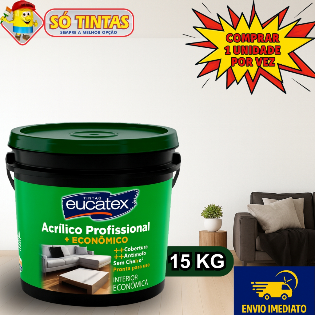Tinta Acrílica Econômica Profissional Eucatex 15 Litros Fosca, Interna, AntiMofo, Várias Cores em Oferta na Shopee