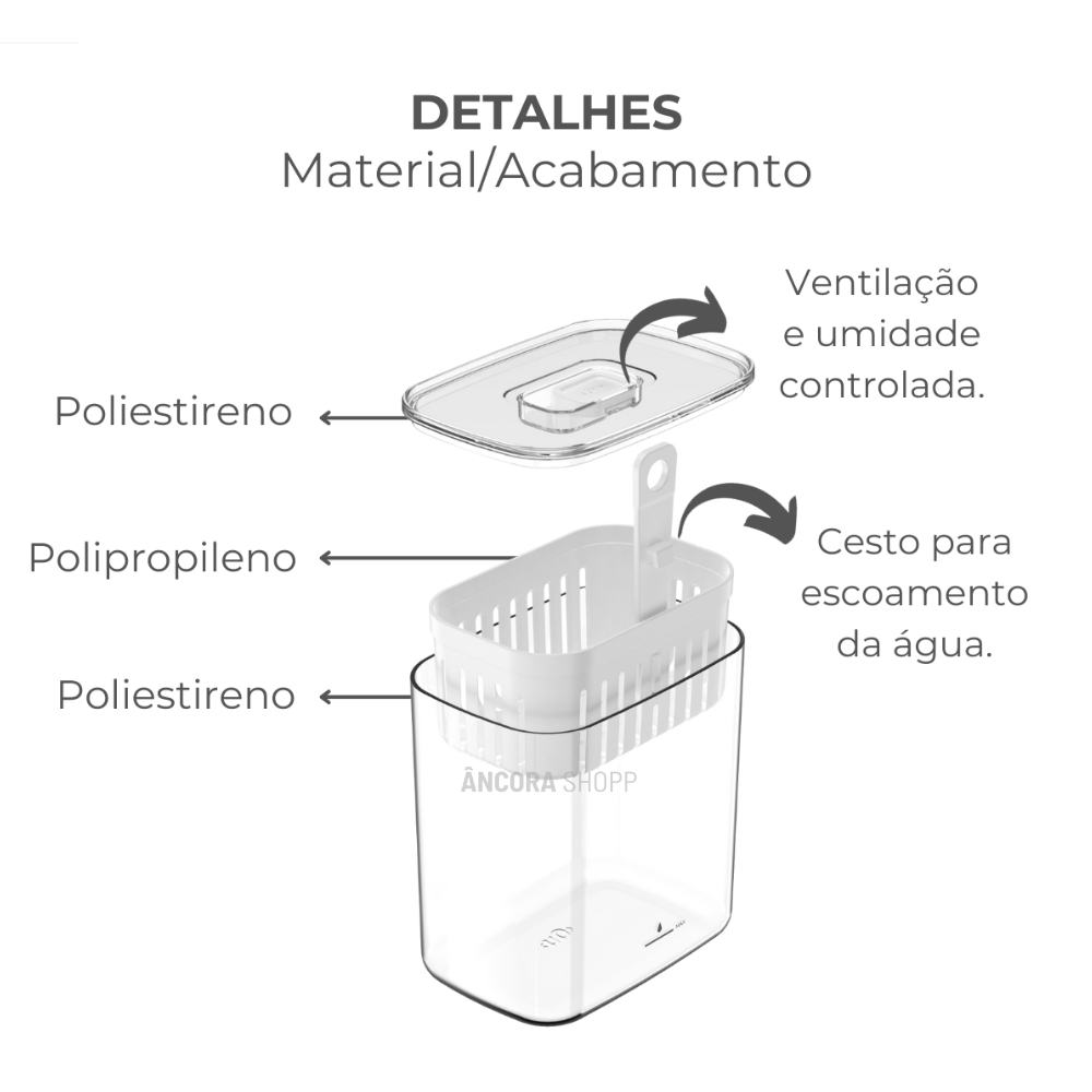 Detalhes do Kit 3 Organizadores Geladeira Porta Temperos 1,5L E 2,3L Clear Fresh Com Tampa Ou