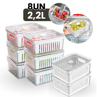 Kit 8un Organizador de Geladeira 2,2 Litros Ou Clear Fresh para Alimentos Vegetais Cozinha Frutas