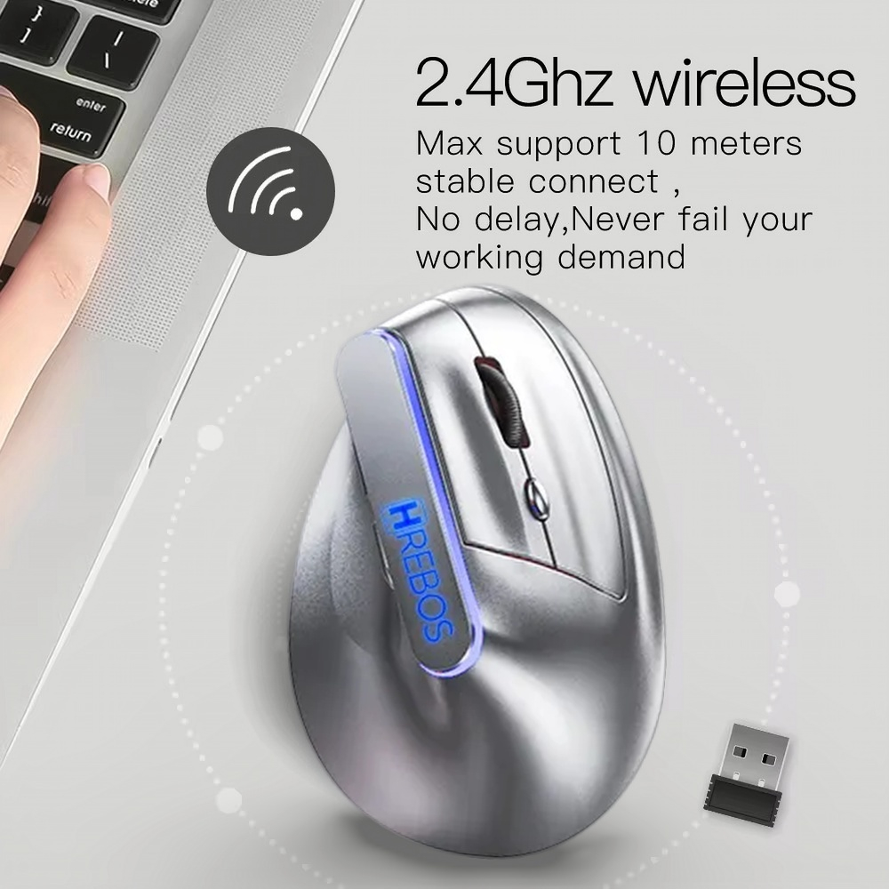 Mouse vertical ergonômico 2.4G e conexão Bluetooth dual-mode Ajuste de 1600DPI LED HREBOS IF-299 em Oferta na Shopee