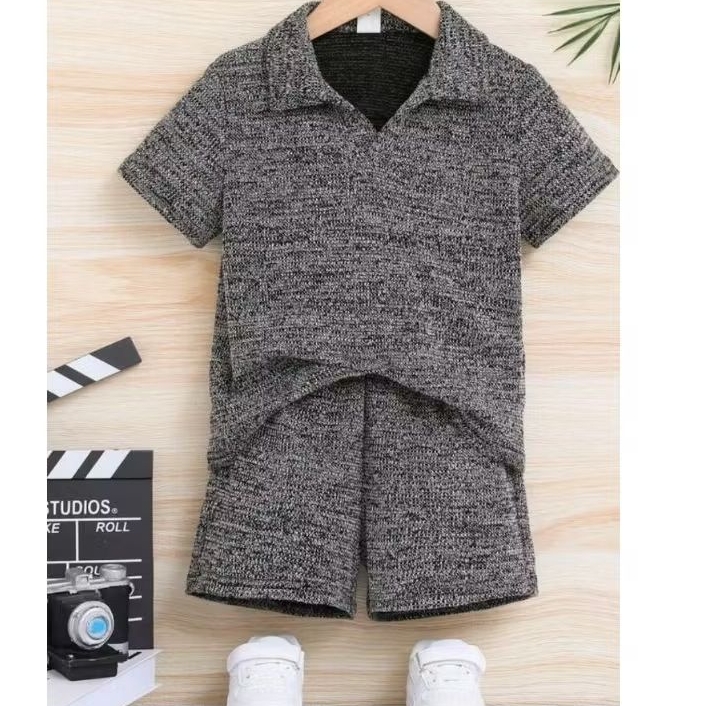 Conjunto Infantil Masculino Verão Blusa Polo Texturizada + Short Casual Conforto E Estilo Para Meninos
