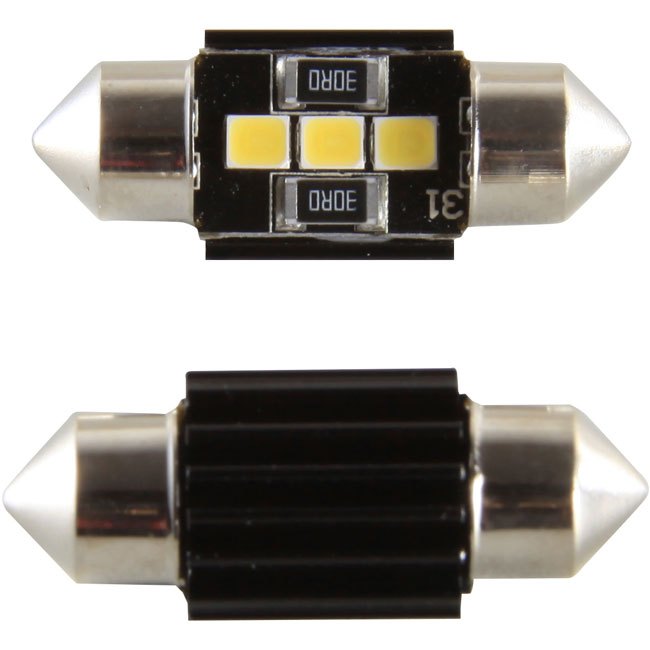 Par Lâmpada Led Torpedo Canbus Branco 31mm, 36mm, 42mm 3 Leds SMD 2835 12V Teto Ou Placa Shocklight