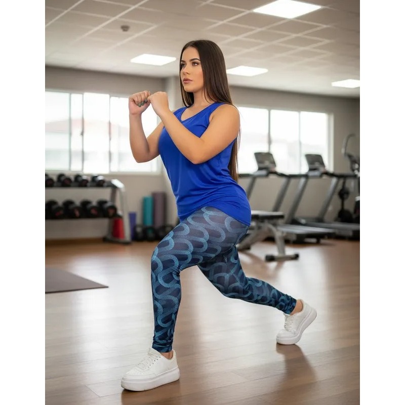 Roupa De Academia Calça Leg Legging Top Nadador E Regata Fit Kit Com 3 Peças Suplex Cintura Super Alta