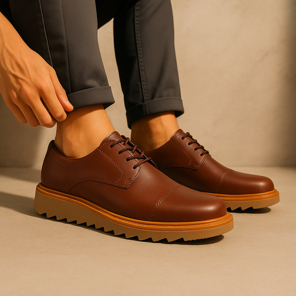 Sapato Oxford Social Masculino Solado Tratorado Em Couro Casual Loafer Derby Ganhe 3 Centimetros de Altura