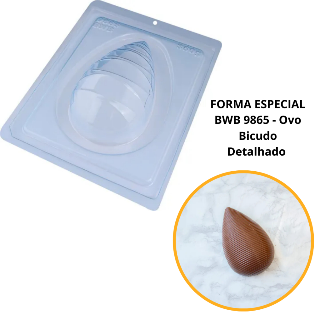 1~4 Forma BWB Com Silicone (3 partes) Para Chocolate Cód. 9865 -Ovo Bicudo Detalhado 3- 350g. Páscoa em Oferta na Shopee