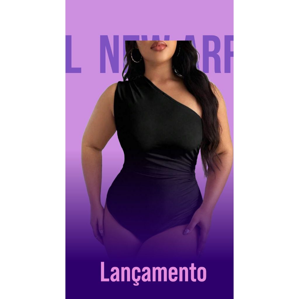 Elenzga Bodysuit Plus Size Sem Manga com Decote Assimétrico e Cor Sólida para o Verão em Oferta na Shopee