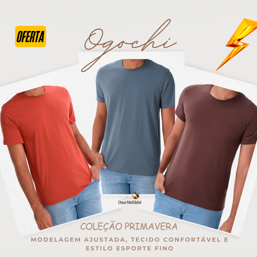 Camiseta Ogochi Original Premium Básica Lisa Masculina Promoção em Oferta na Shopee