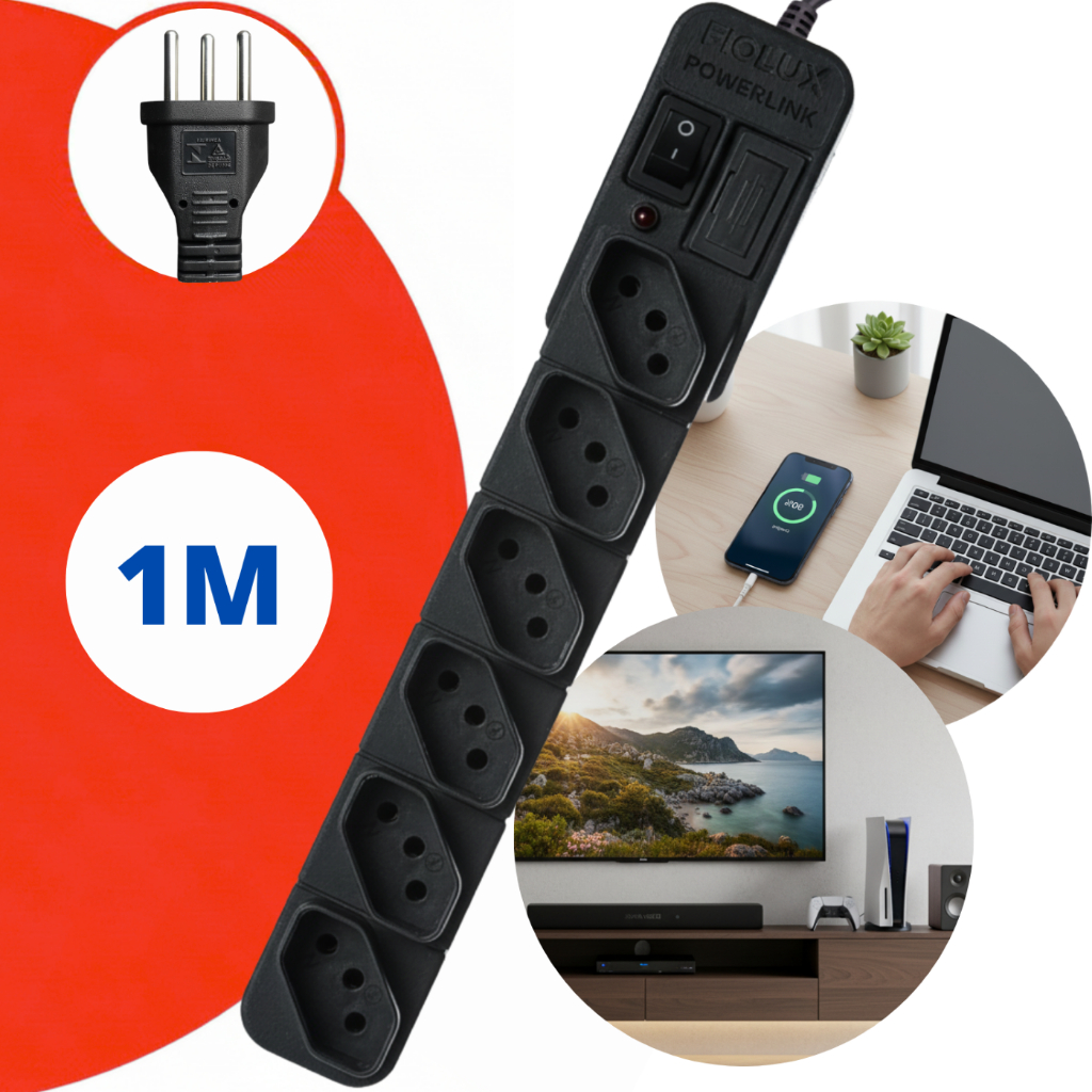 Extensão Régua Filtro De Linha 127 220 Protetor Energia Elétrica Com Fusível Bivolt 6 Tomadas Fiolux em Oferta na Shopee