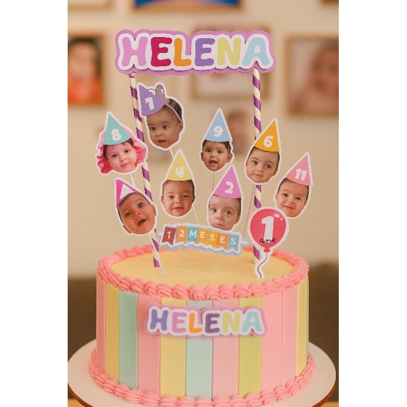 Topo de bolo personalizado para mesversario - 12 meses  carinha de bebê tema  A FESTA SOU EU