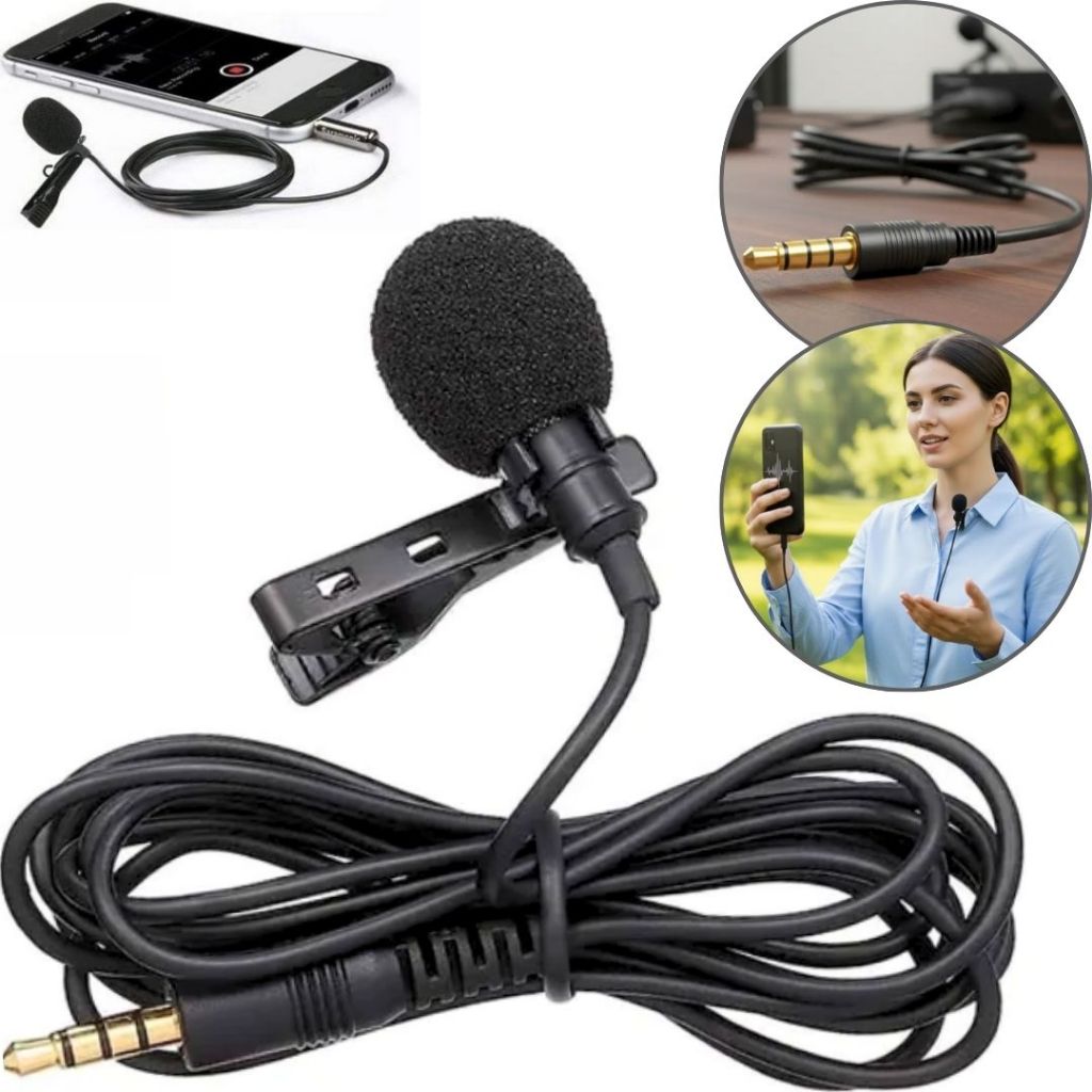 Microfone De Lapela Stereo Profissional P3 Celular Smartphone Android Iphone IOS Vídeo Vlog Youtuber