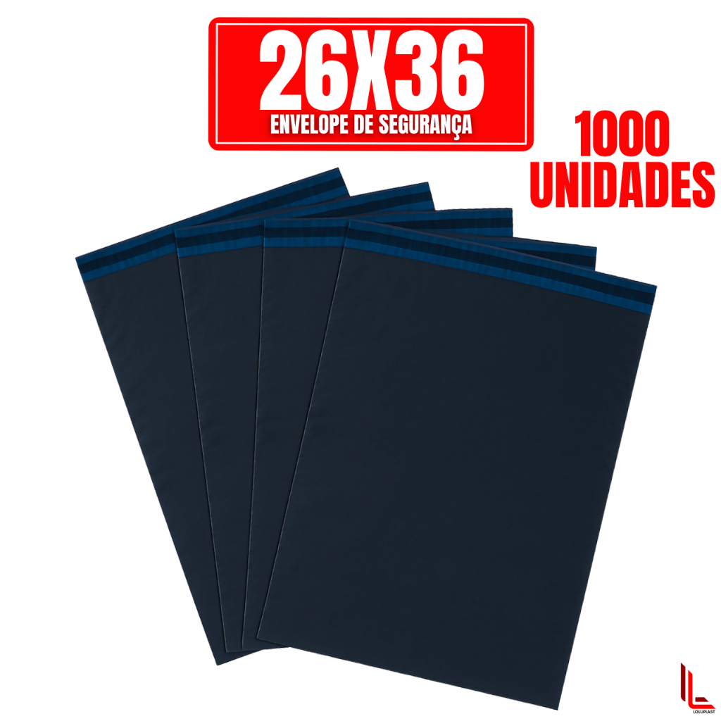 Kit Até 1000 Envelopes de Segurança Plástico Preto Aba Adesiva 26x36cm