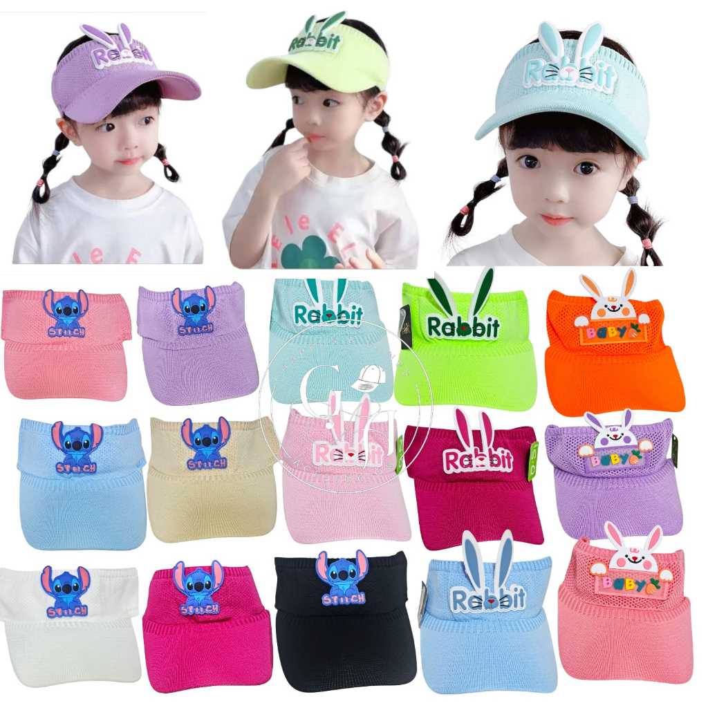 Viseira infantil Rabbit Stitch Meninos e Meninas Com Orelhinhas de Coelho leve e confortável Ajuste elástico 4 a 12 anos