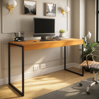 Mesa Industrial de Trabalho Estrutura Metálica Madeira MDP 90cm -  JM3 Móveis em Oferta na Shopee