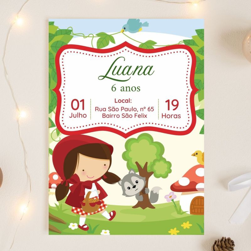kit convites para aniversário / 20 convites personalizados / convite chapeuzinho vermelho
