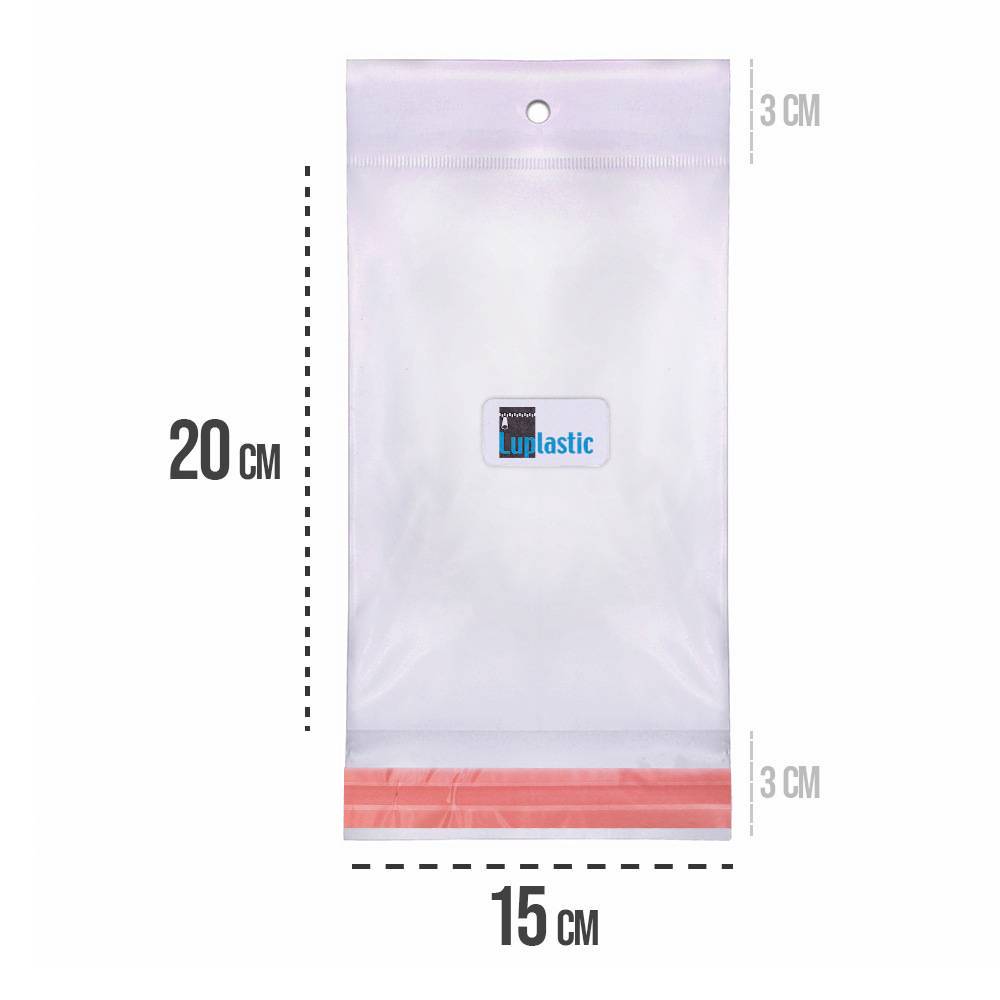 Saco Plástico BOPP Adesivado com Solapa para Pendurar 15x20