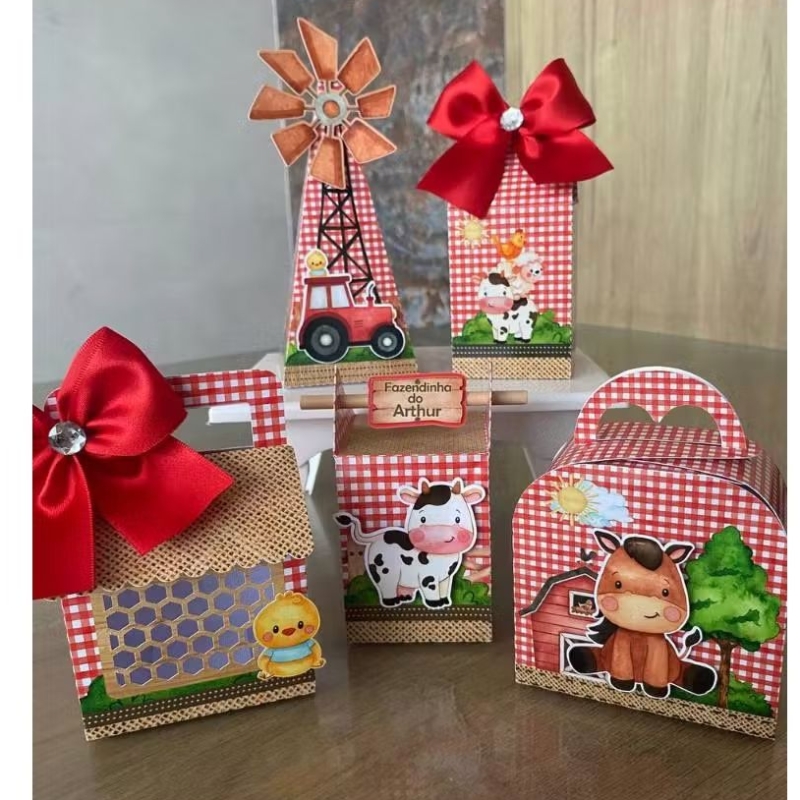 KIT FESTA LEMBRANCINHA FAZENDINHA VERMELHO COM APLIQUE PEGUE E MONTE- LEMBRANCINHA FAZENDINHA- CAIXINHA FAZENDINHA