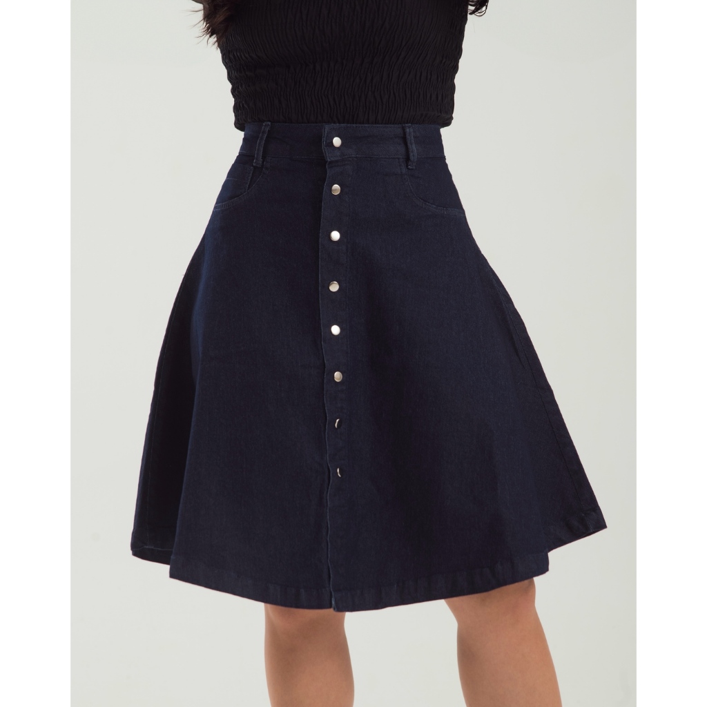 Saia Jeans Evangélica com Botões e Lycra Modelo Evasê 7 PALLAS em Oferta na Shopee