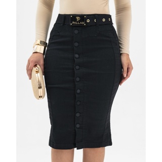 Saia Secretária de Cinto Preta Moda Evangélica 7Pallas em Oferta na Shopee
