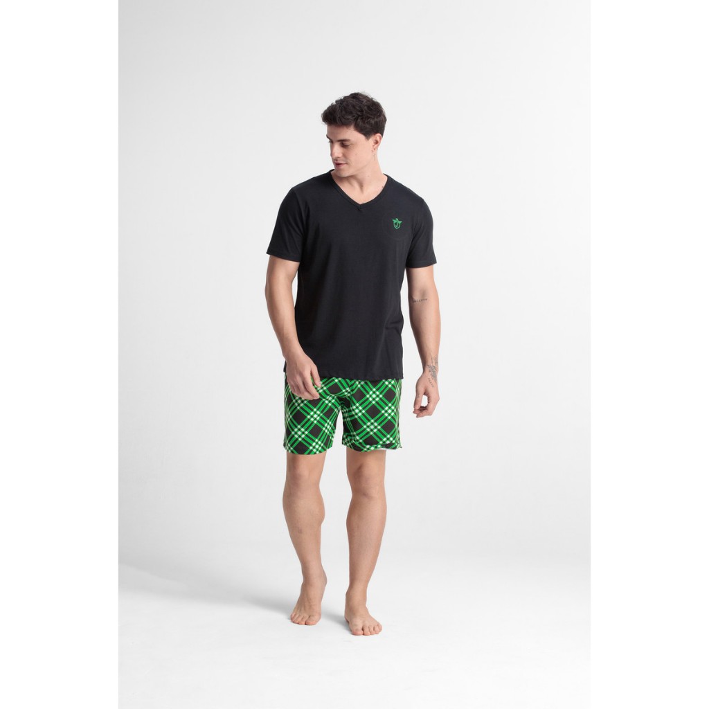 Pijama Adulto Masculino Camiseta E Shorts 100% Algodão