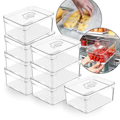Kit 8un Organizador de Geladeira 2,2L Ou Clear Fresh Bandeja para Alimentos Vegetais Cozinha Frutas