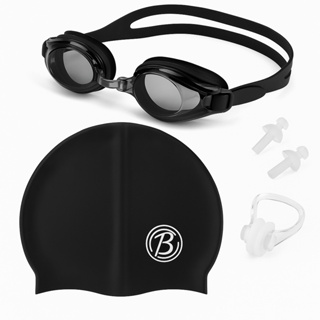 Conjunto para Natação Óculos e Touca em Silicone + Protetor Nasal e Ouvido Tamanho Único | Esporte