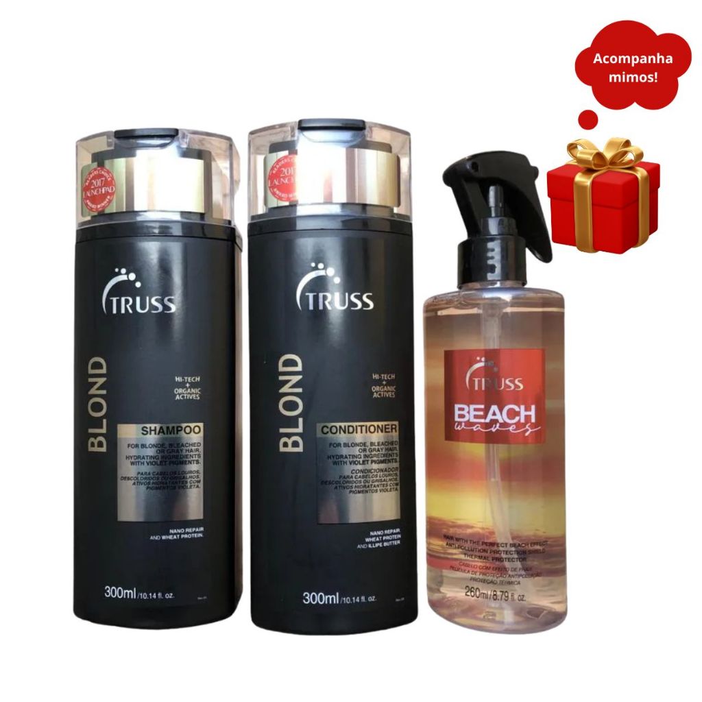 Truss Blond Shampoo e Condicionador 300ml + Uso Obrigatório  Beach Waves 260ml