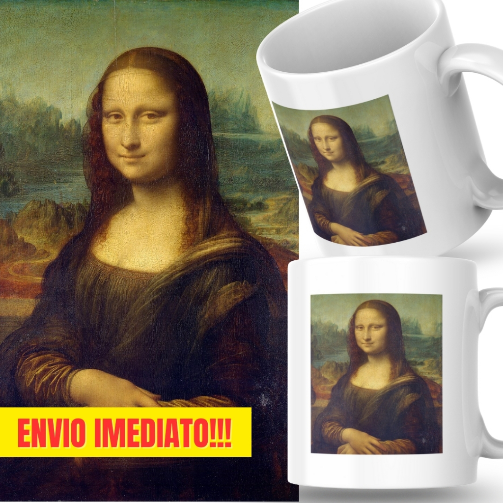 Caneca Xicara Porcelana 325ml Mona Lisa Da Vinci Pintura Arte Personalizada Presente Decoração Casa