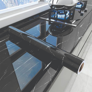 Papel Adesivo Marmore Lavável Móveis Cozinha Quarto Brilhante Parede Resistente a Água Preto 3mts