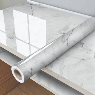 Papel Adesivo Marmore Lavável Móveis Cozinha Quarto Brilhante Parede Resistente a Água Branco 3mts