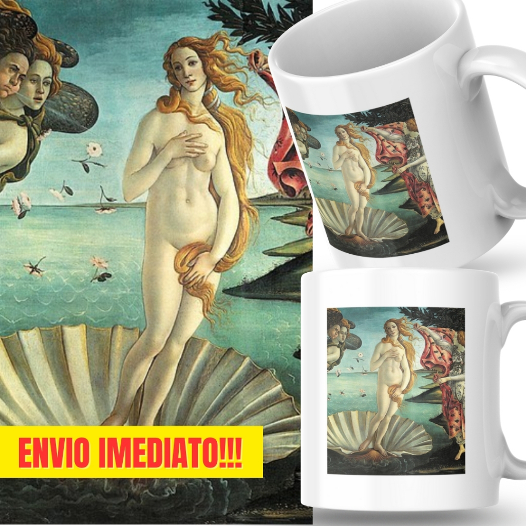 Caneca Xicara Porcelana 325ml O Nascimento de Vênus Botticelli Personalizada Presente Decoração Casa