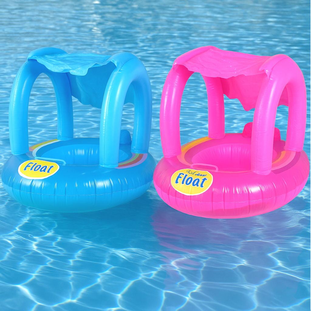 Brinquedo Bóia Infantil Inflável De Plástico Com Assento Teto Protetor Diversão Piscina Praia Verão