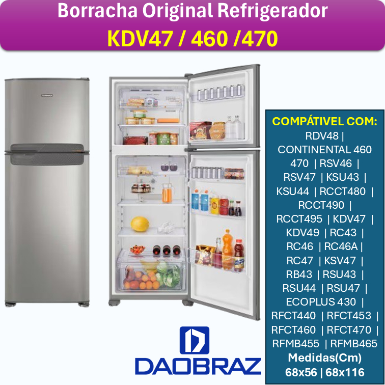 Borrachas/Gaxetas compativel com "Modelos KDV47 - Refrigerado 400 litros Duplex