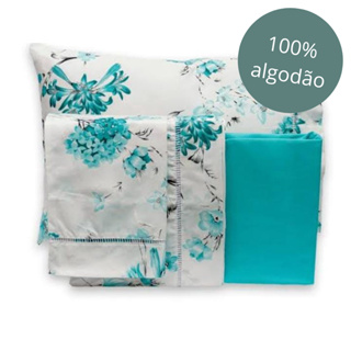 Lençol Casal 3 peças 100% algodão 180 fios com ponto palito em Oferta na Shopee