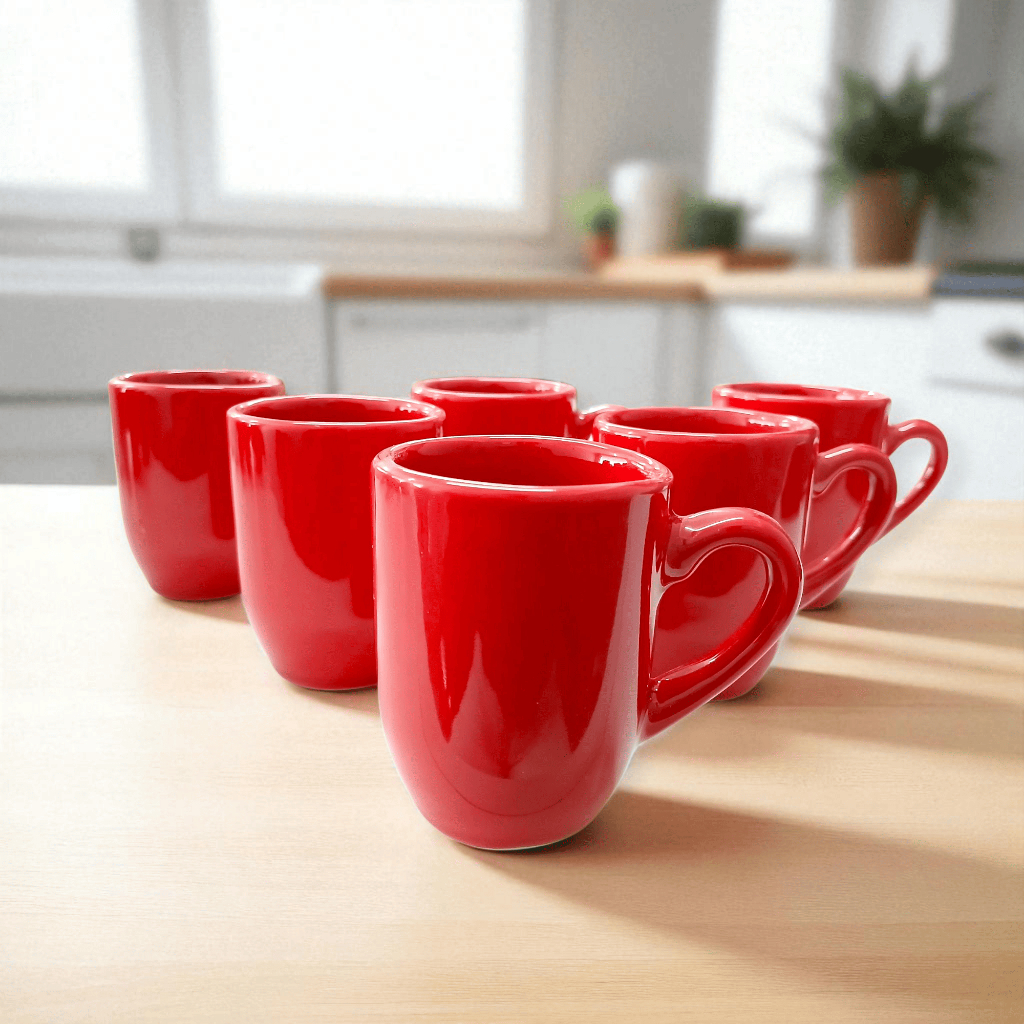 Kit 6 Xícara de Porcelana Vermelha 80ml Café Expresso Caneca Café Presente Cozinha