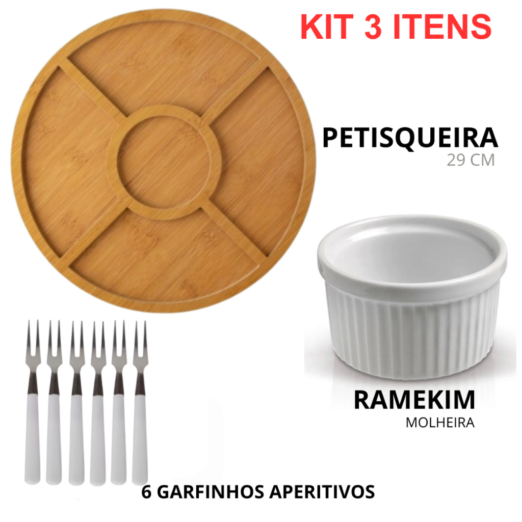 Petisqueira Redonda Frios Queijo Molheira Ramekin Garfinhos Petiscos kit