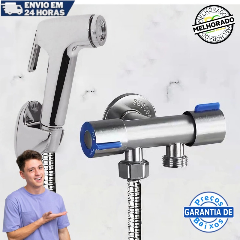 KIt Ducha Higiênica Com Registro Com Dupla Saída De Água Inox Bidê Chuveirinho