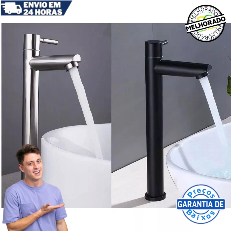Torneira De Aço Inoxidavel Alto Qualidade Para Lavatorio De Banheiro preto/prata em Oferta na Shopee