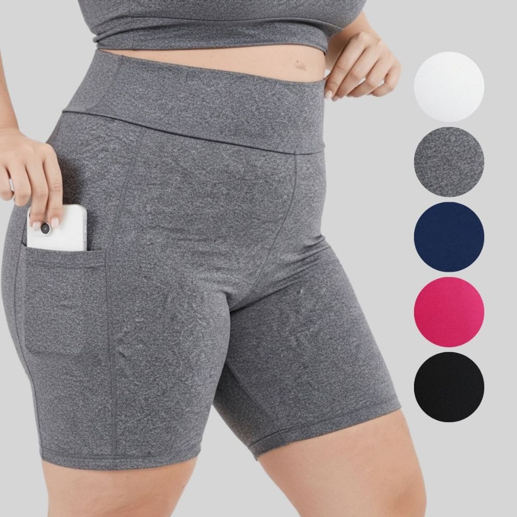 Bermuda Legging Feminina Plus Size Com Bolso Suplex Cintura Alta Fitness Conforto em Oferta na Shopee