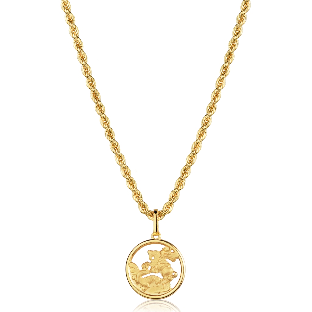 Cordão Baiano Masculino Com Medalha São Jorge Ouro 18k