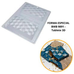 1~4 Forma BWB Com Silicone (3 partes) Para Chocolate Cód.9891-Tablete 3D 250g.Barra Recheada Gourmet (CHOCO)