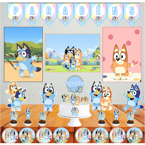 Kit Festa Blue, cachorrinho, festa em casa, escola decoração completa, Só um bolinho em Oferta na Shopee