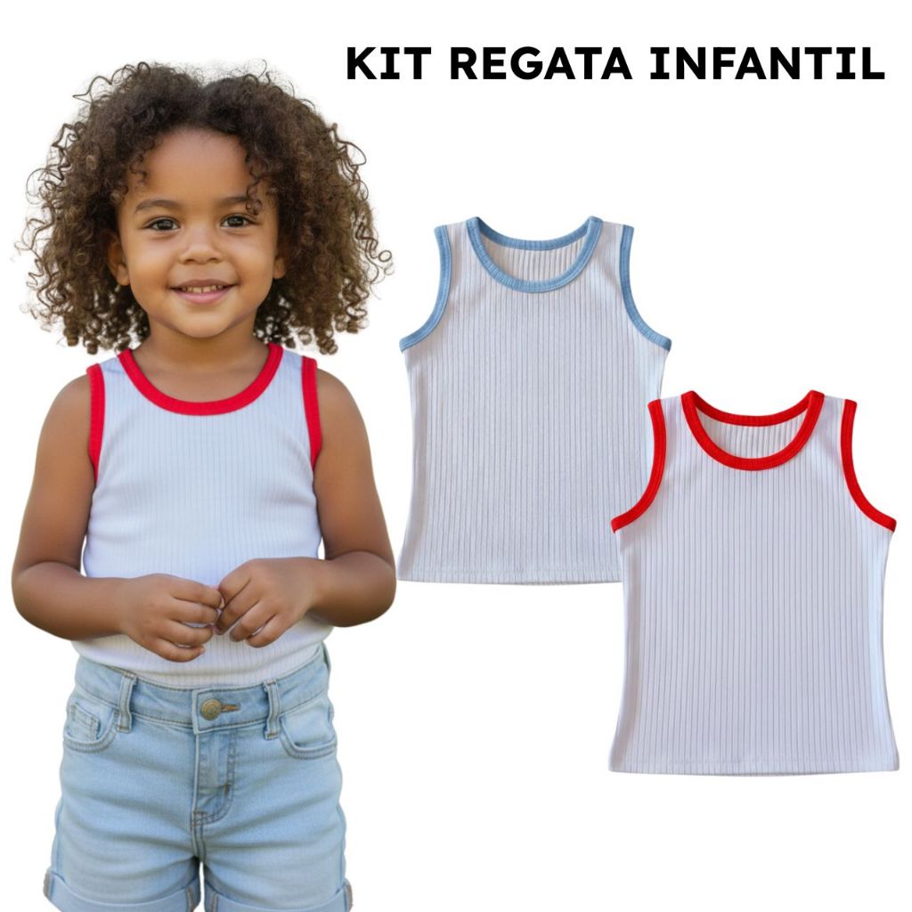 Kit Regata Infantil Feminina Malha Canelada Verão Conforto e Estilo - ENVIO DE CORES SORTIDAS