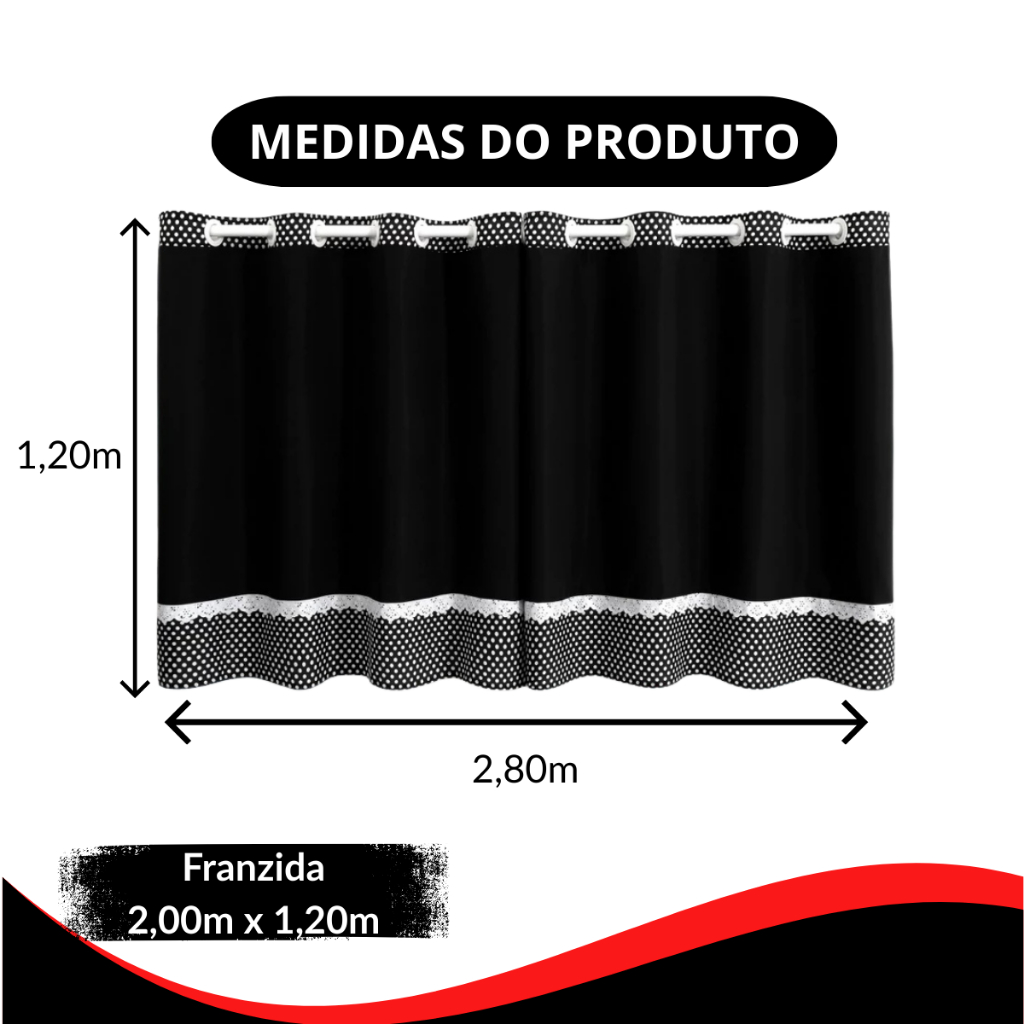 Cortina para Cozinha 2,80m x 1,20m Estampada – Ideal para Pia ou Janela | Secagem Rápida