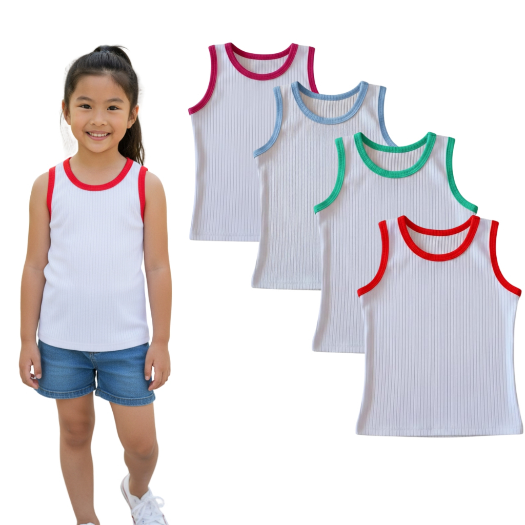 KIT 3 Regatas Básica Infantil Menina Tecido Canelado Confortável - ENVIO DE CORES SORTIDAS